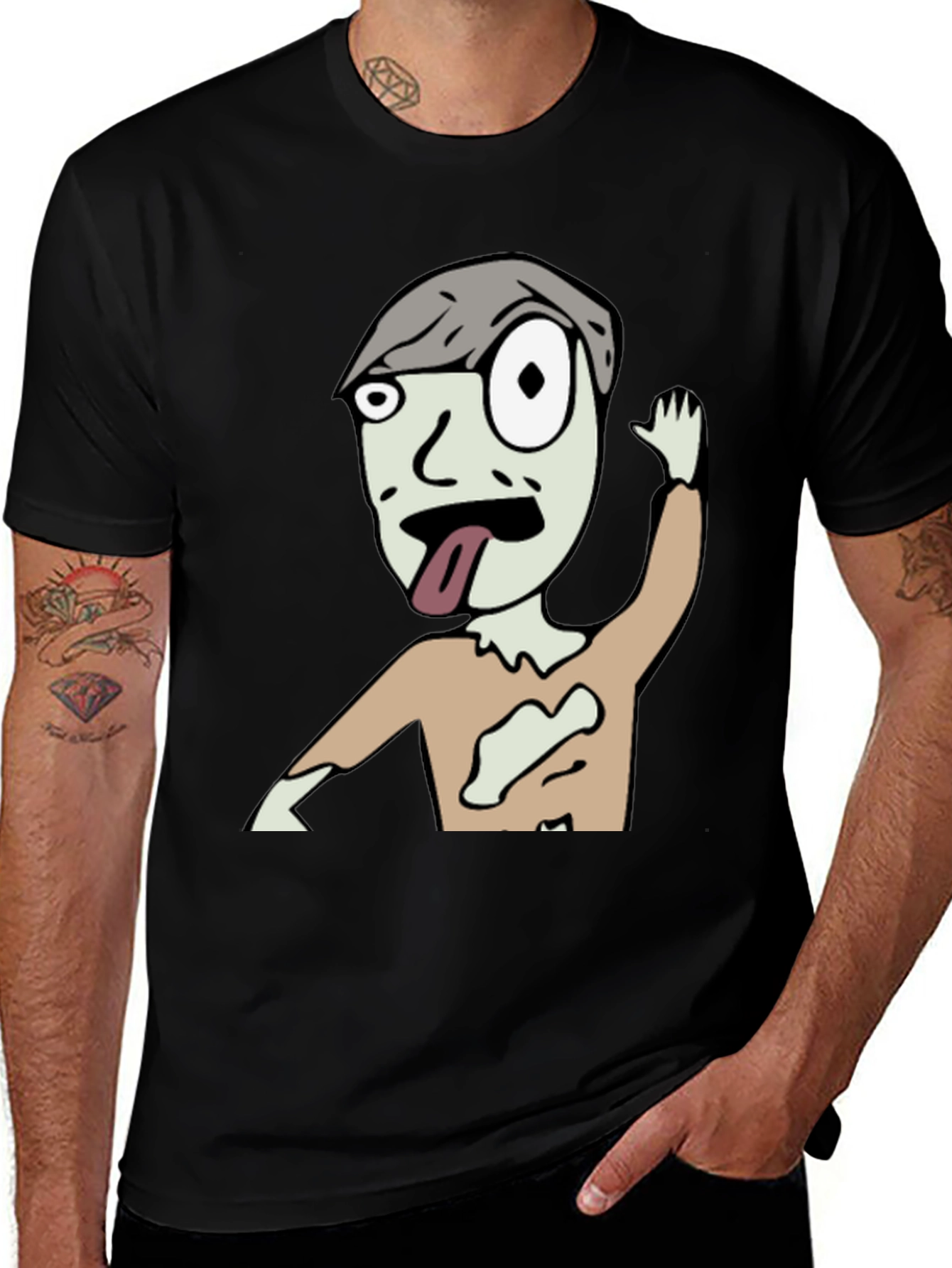 Zombie Cartoon Graphic Black T-Shirt