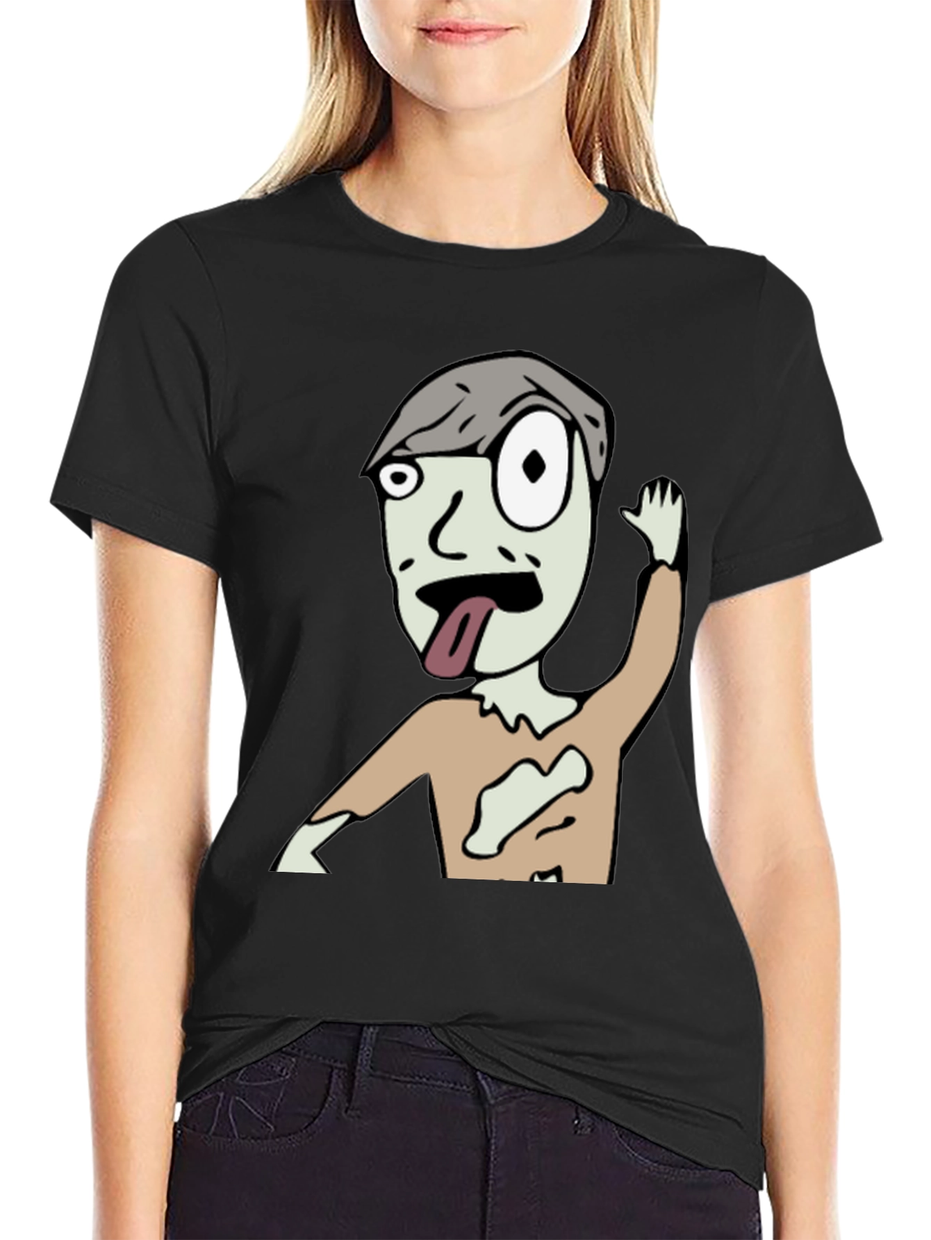 Zombie Cartoon Graphic Black T-Shirt