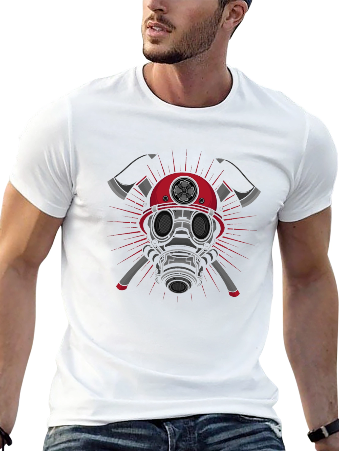 Firefighter Graphic T-Shirt - Axes & Mask Design