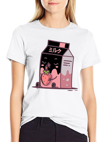 Strawberry Milk Cartoon Graphic T-Shirt