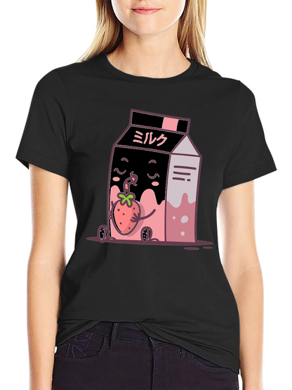 Strawberry Milk Cartoon Graphic T-Shirt