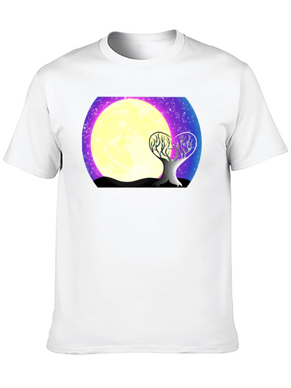 Moonlit Tree Graphic Tee - Black Cotton T-Shirt