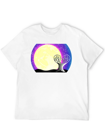 Moonlit Tree Graphic Tee - Black Cotton T-Shirt