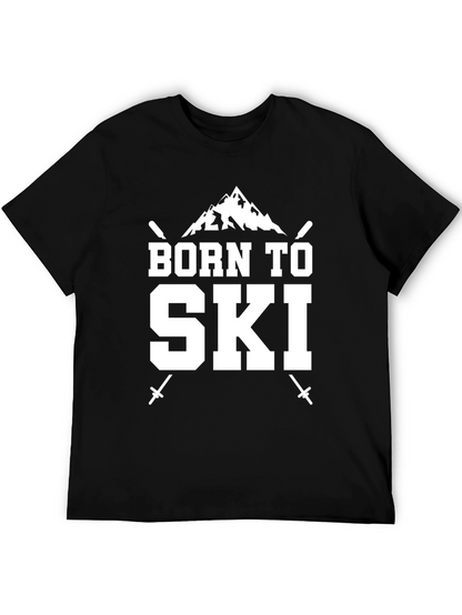 Born to Ski Black T-Shirt Skiing Mountain Tee