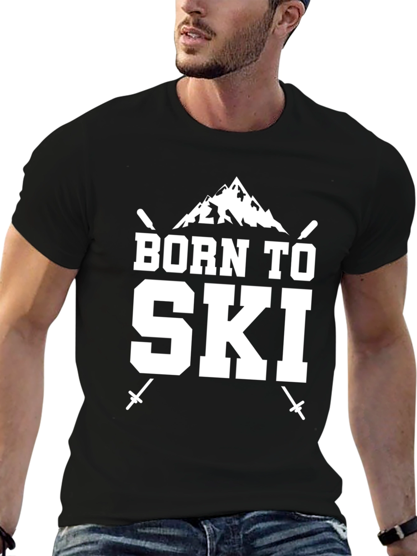 Born to Ski Black T-Shirt Skiing Mountain Tee