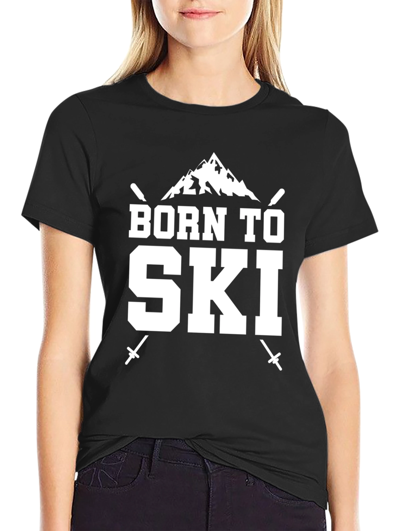 Born to Ski Black T-Shirt Skiing Mountain Tee