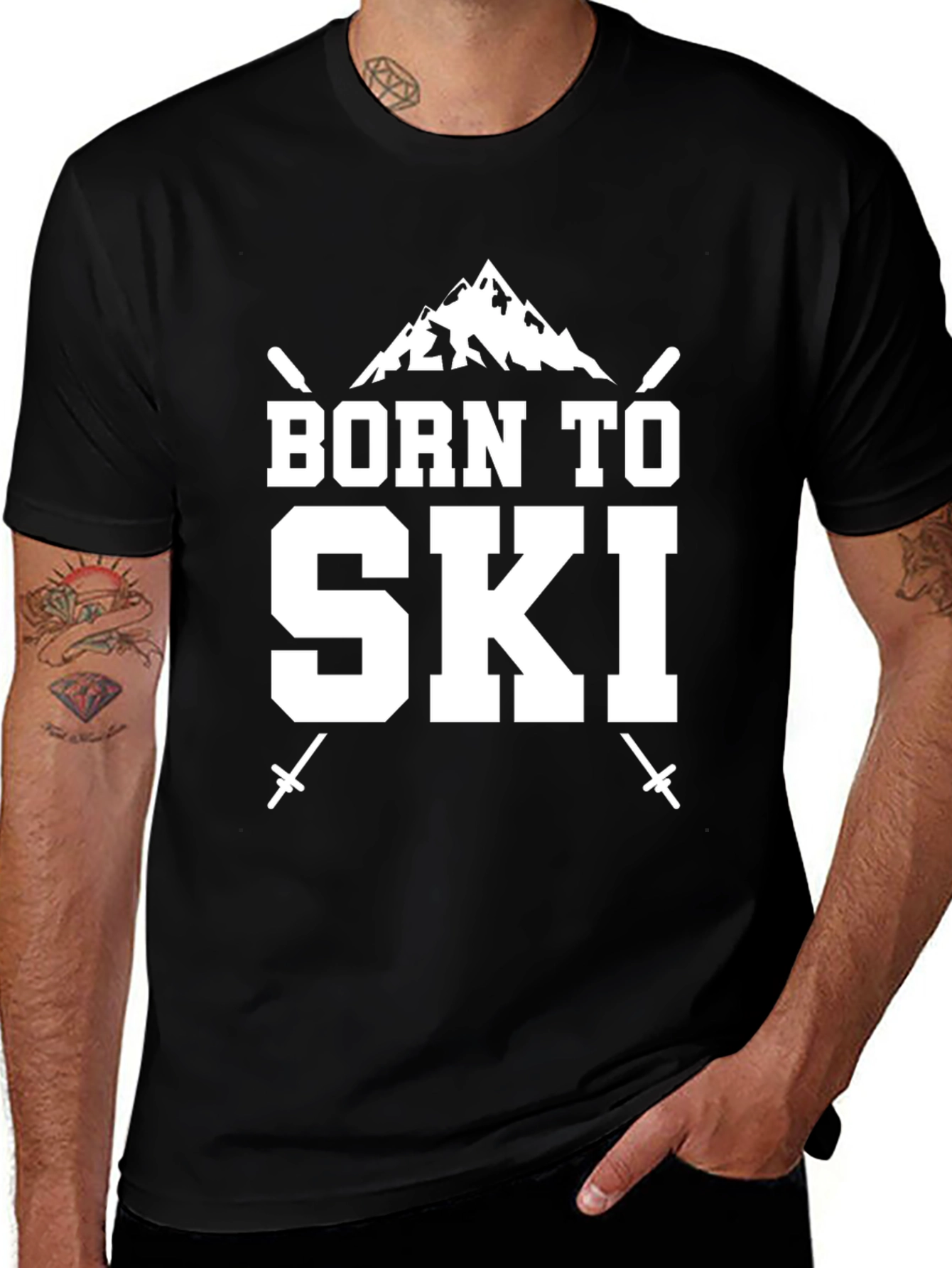 Born to Ski Black T-Shirt Skiing Mountain Tee