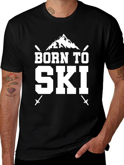 Born to Ski Black T-Shirt Skiing Mountain Tee