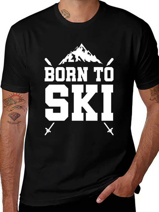 Born to Ski Black T-Shirt Skiing Mountain Tee