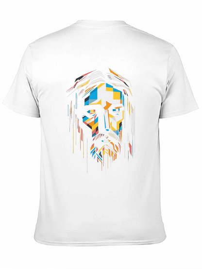 Abstract Geometric Jesus Graphic Print Black T-Shirt