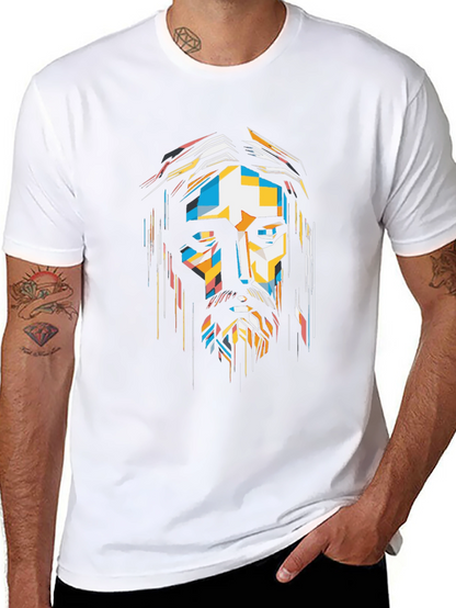 Abstract Geometric Jesus Graphic Print Black T-Shirt