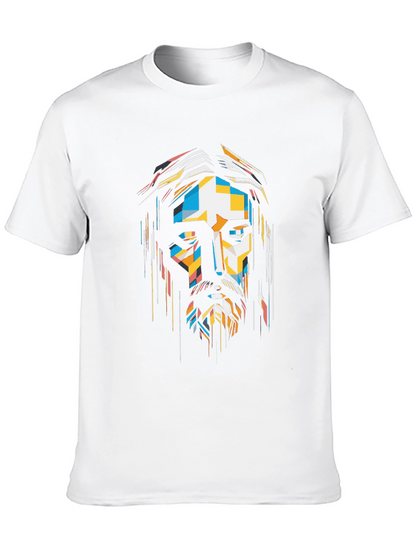Abstract Geometric Jesus Graphic Print Black T-Shirt