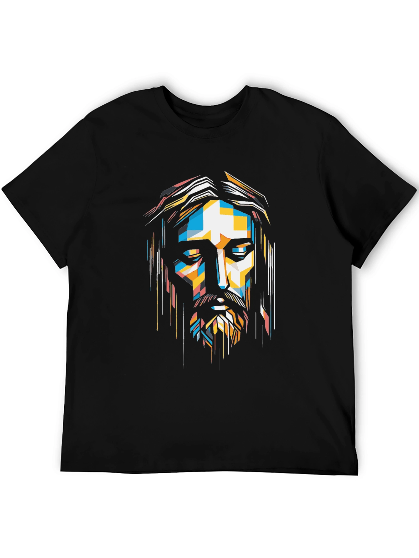 Abstract Geometric Jesus Graphic Print Black T-Shirt