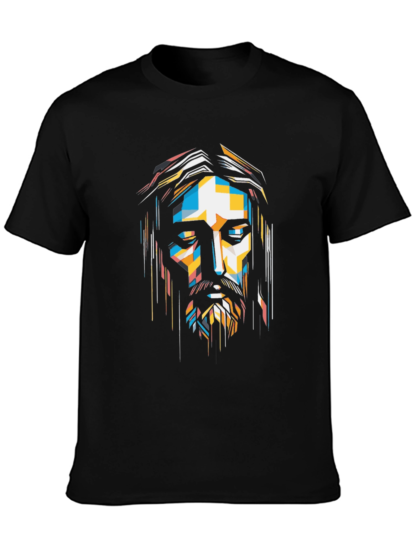Abstract Geometric Jesus Graphic Print Black T-Shirt