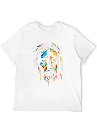 Abstract Geometric Jesus Graphic Print Black T-Shirt