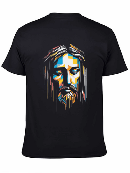 Abstract Geometric Jesus Graphic Print Black T-Shirt