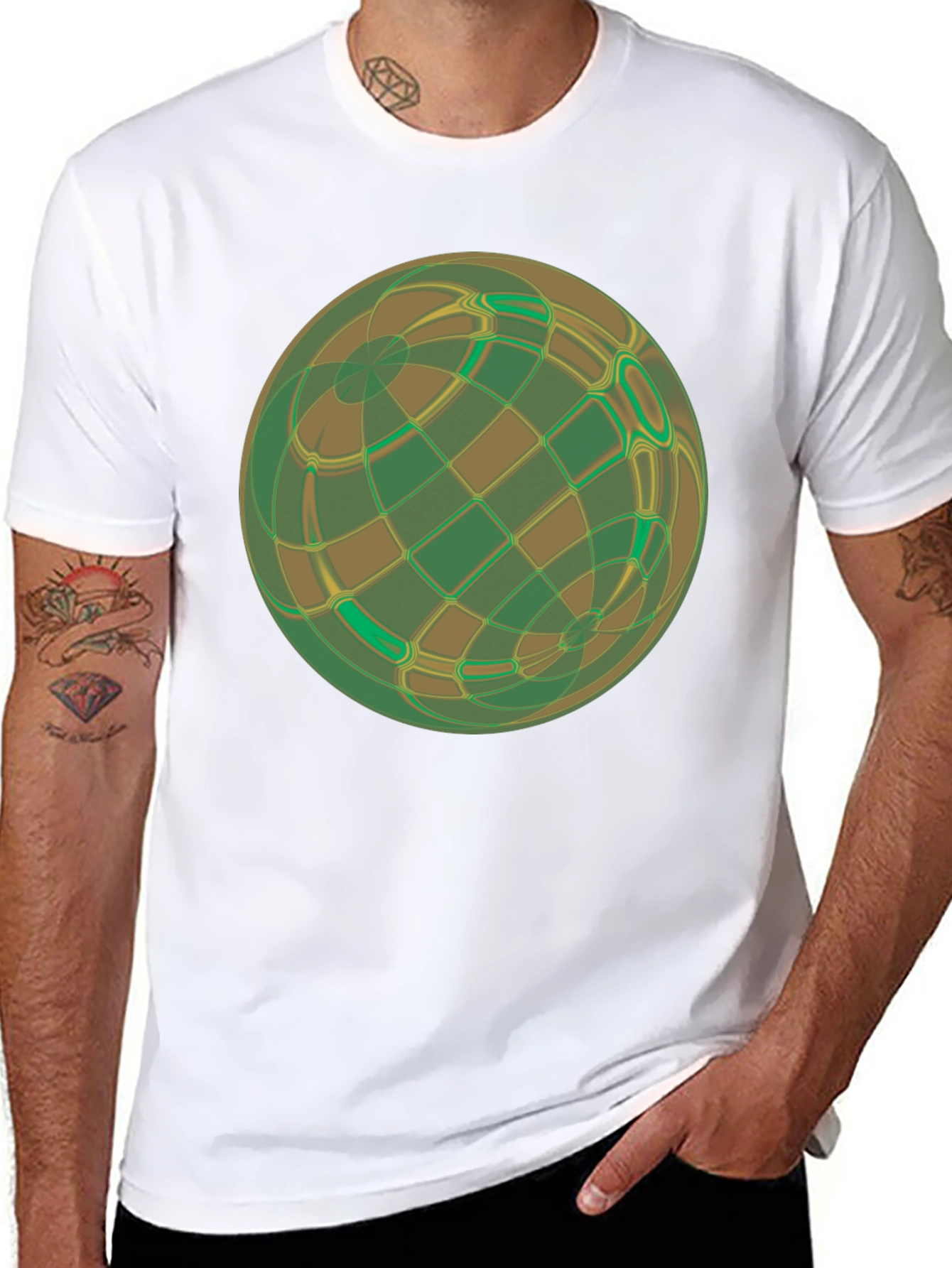 Abstract Geometric Earth Graphic Tee - Black