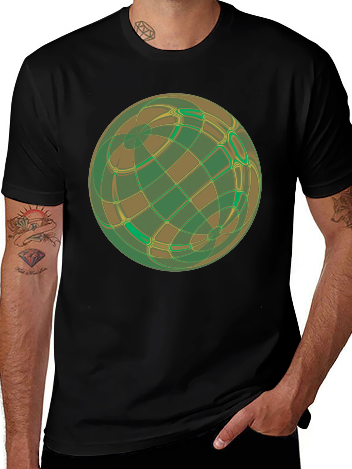 Abstract Geometric Earth Graphic Tee - Black