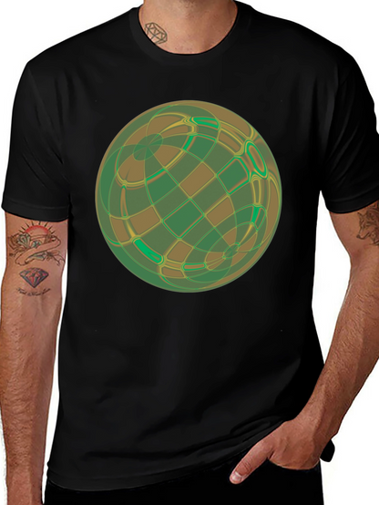Abstract Geometric Earth Graphic Tee - Black