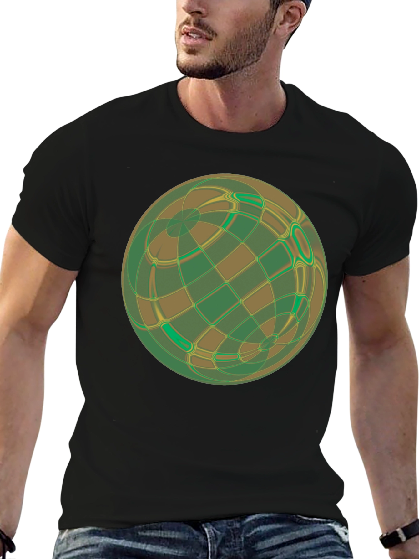 Abstract Geometric Earth Graphic Tee - Black