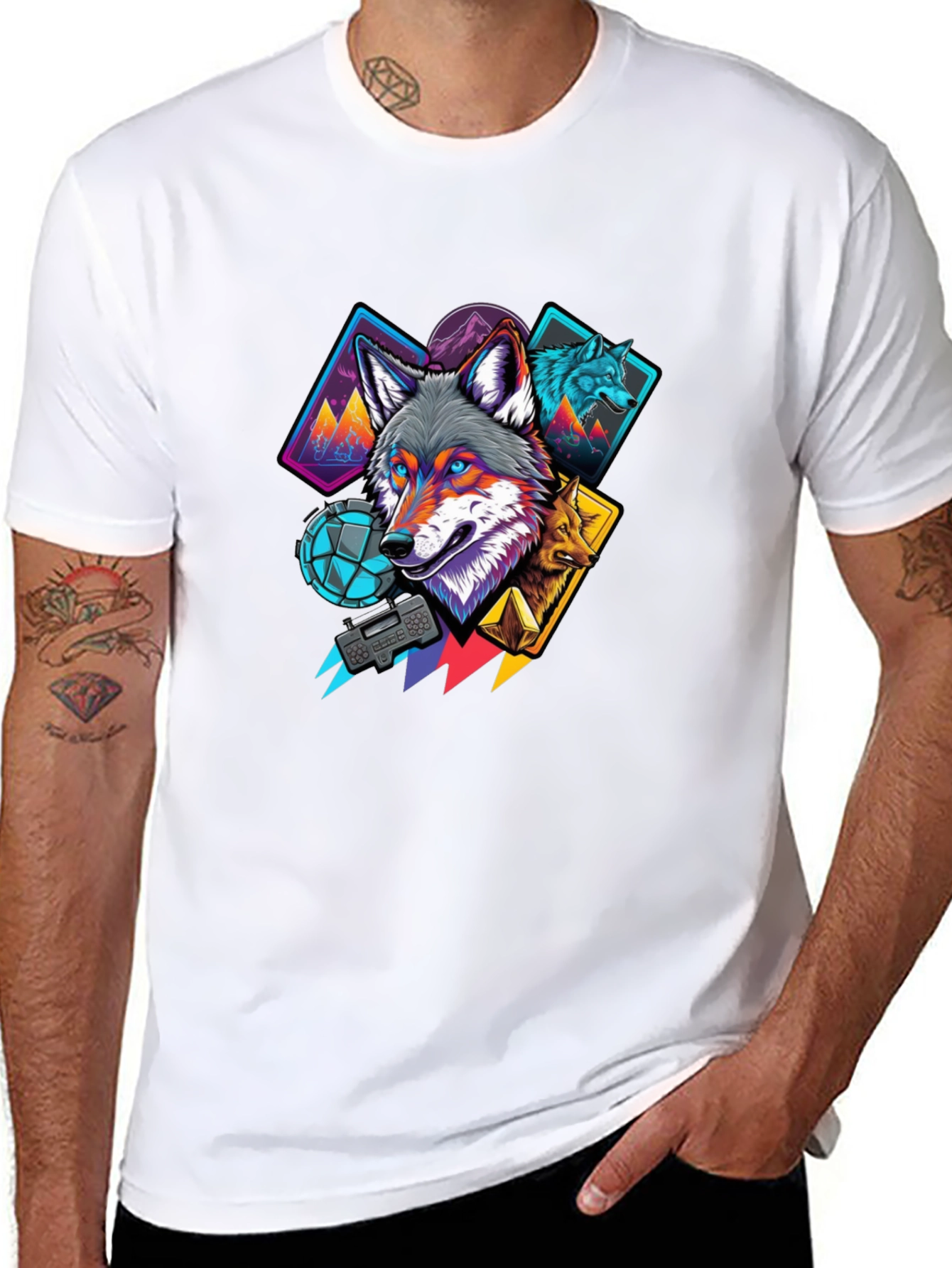 Wolf Graphic Print Mens Black T-Shirt