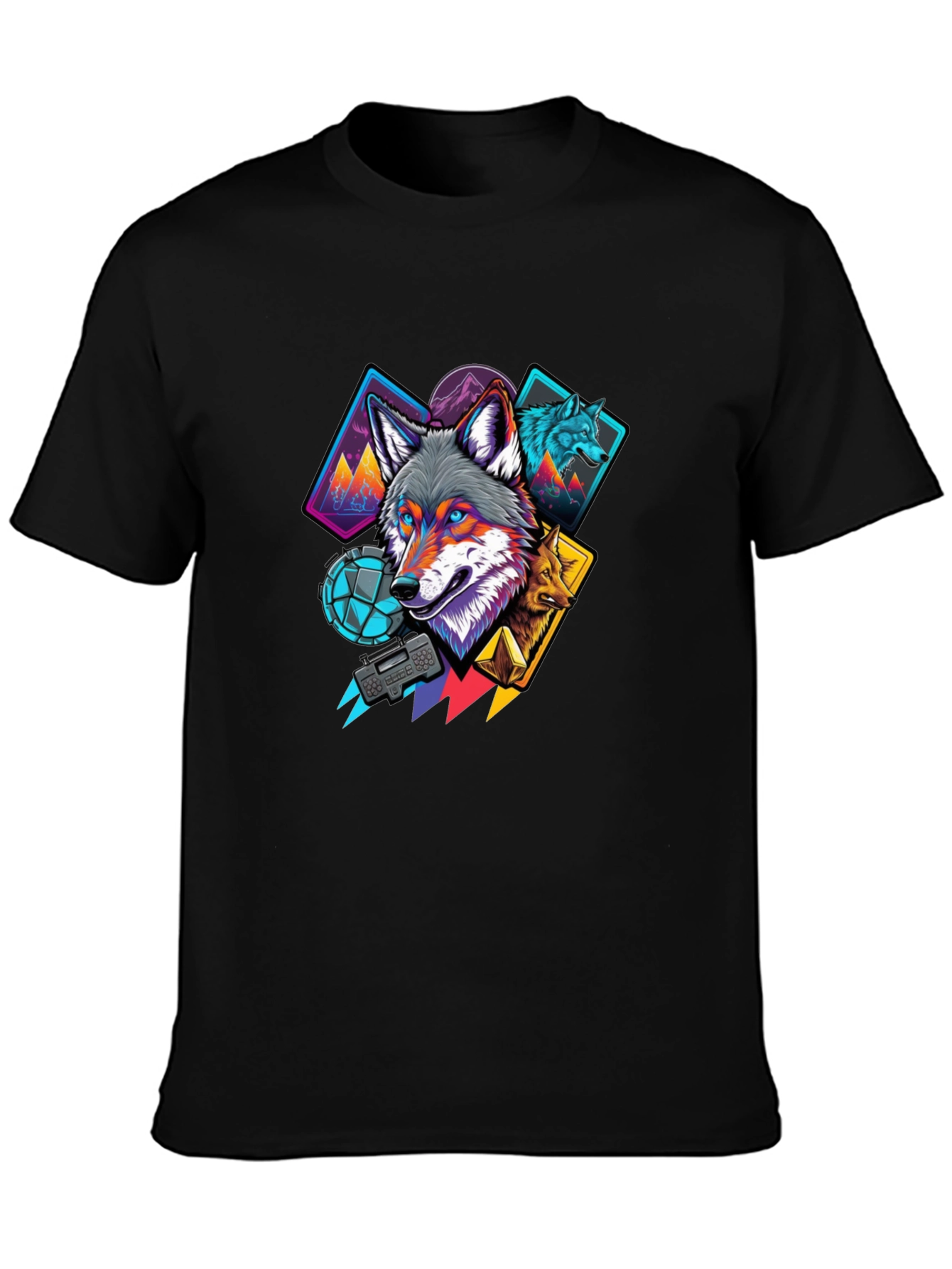 Wolf Graphic Print Mens Black T-Shirt