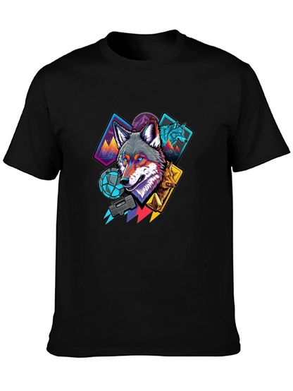 Wolf Graphic Print Mens Black T-Shirt