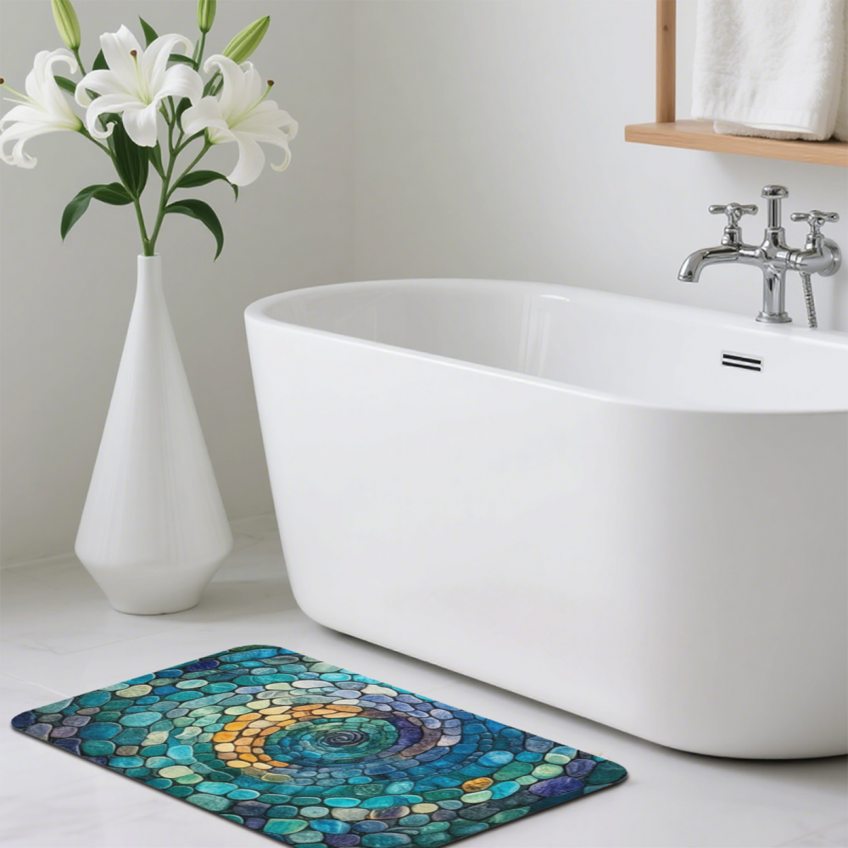 Mosaic Spiral Pebble Art Diatomite Bath Mat