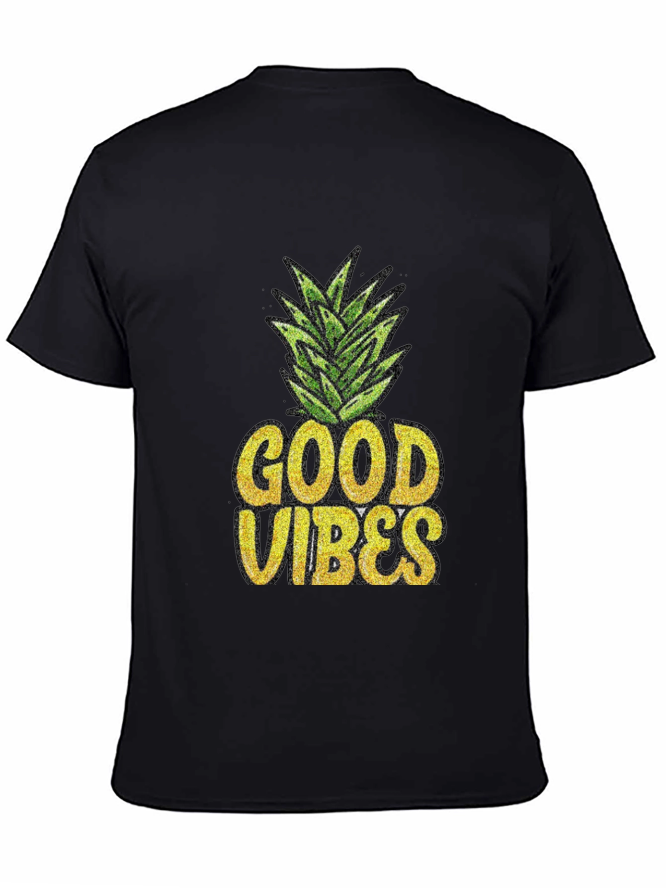 Good Vibes Pineapple Graphic Tee - Black Cotton T-Shirt