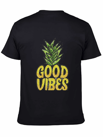 Good Vibes Pineapple Graphic Tee - Black Cotton T-Shirt