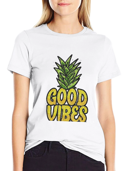 Good Vibes Pineapple Graphic Tee - Black Cotton T-Shirt