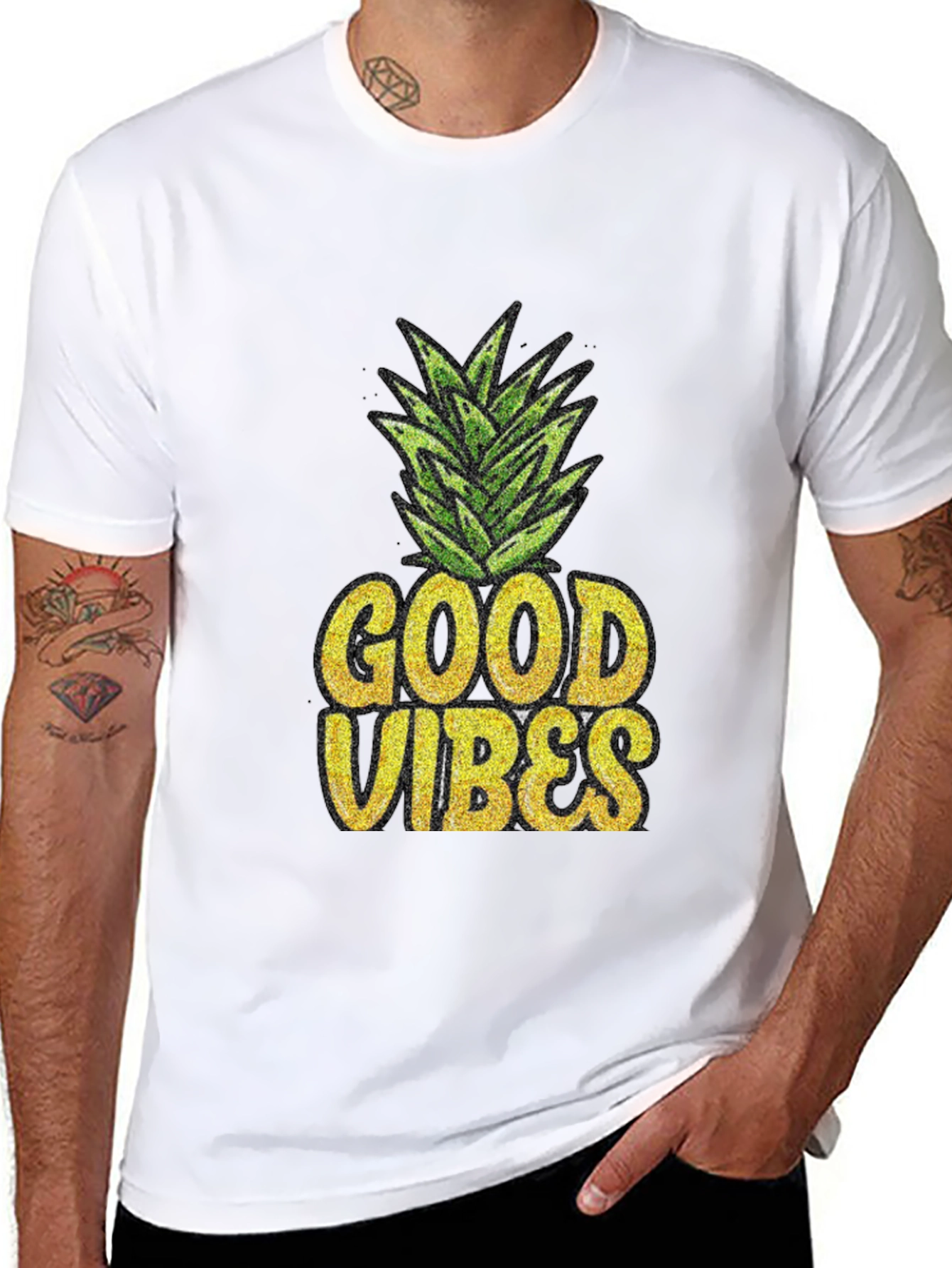 Good Vibes Pineapple Graphic Tee - Black Cotton T-Shirt
