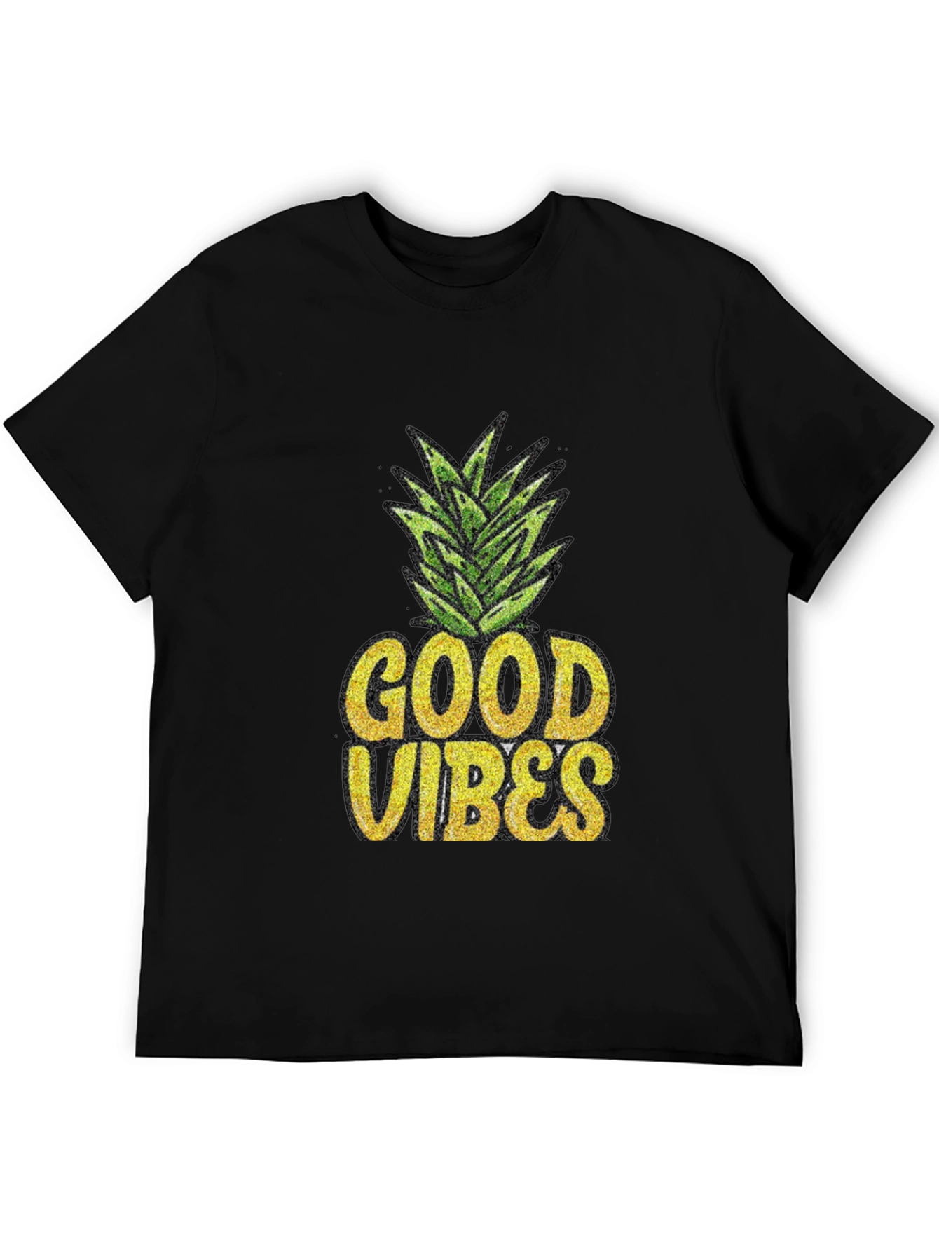 Good Vibes Pineapple Graphic Tee - Black Cotton T-Shirt
