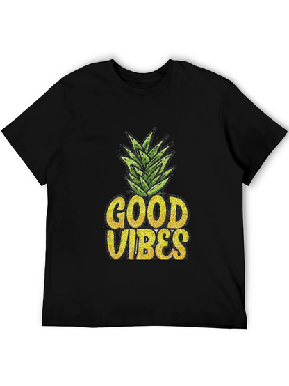 Good Vibes Pineapple Graphic Tee - Black Cotton T-Shirt