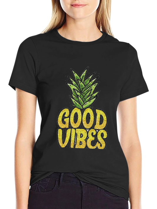 Good Vibes Pineapple Graphic Tee - Black Cotton T-Shirt