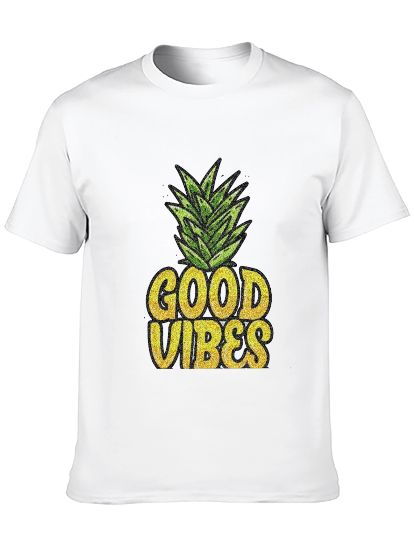 Good Vibes Pineapple Graphic Tee - Black Cotton T-Shirt
