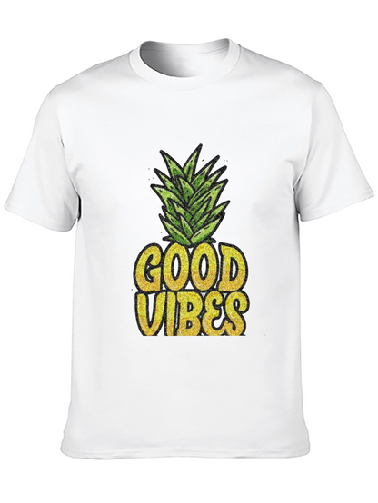 Good Vibes Pineapple Graphic Tee - Black Cotton T-Shirt
