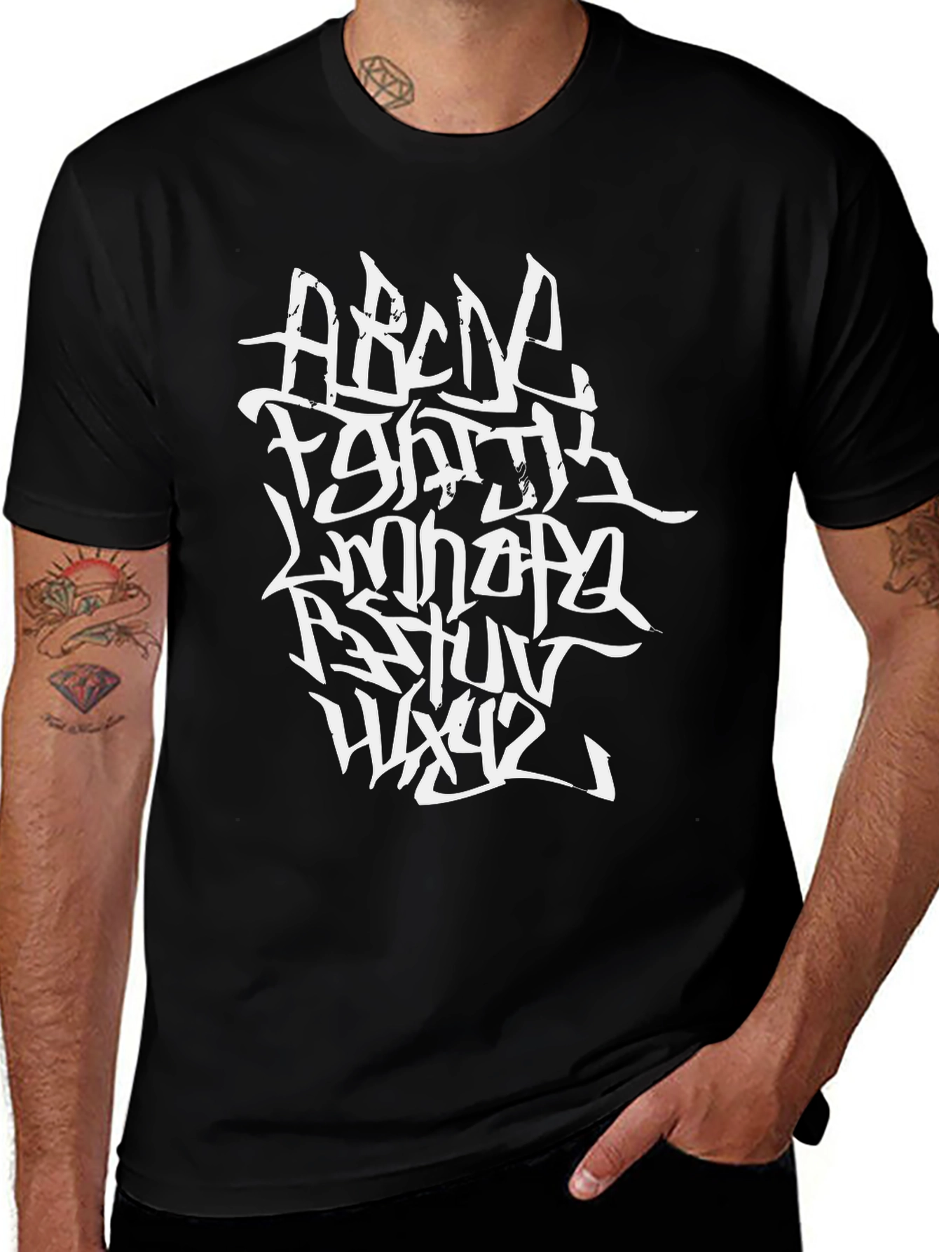 Abstract Alphabet Graphic Tee - Black