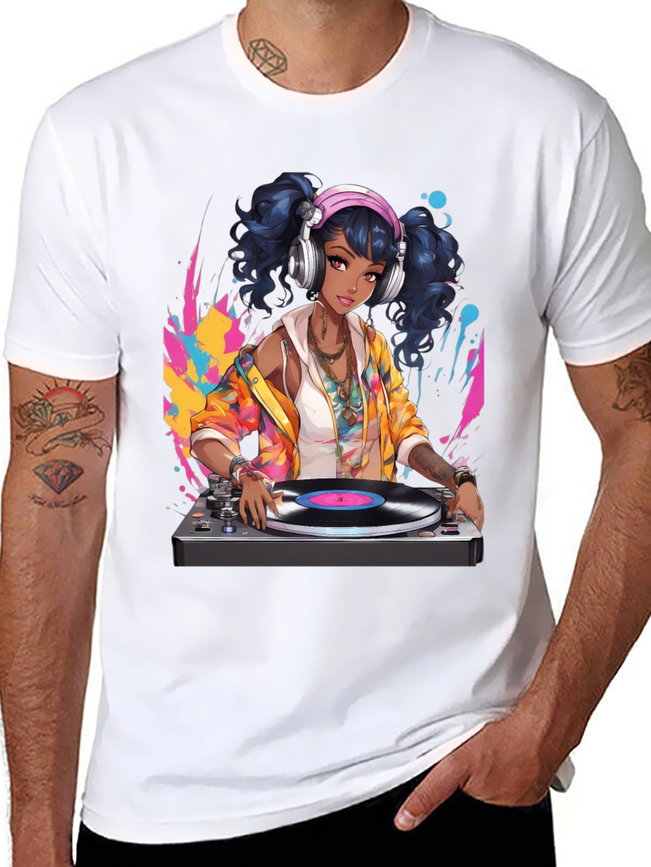 DJ Anime Girl Black T-Shirt