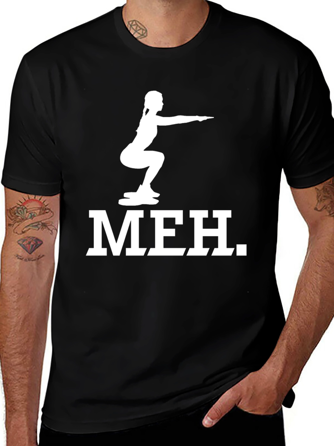 Meh Squat Graphic Tee - Fitness Humor T-Shirt
