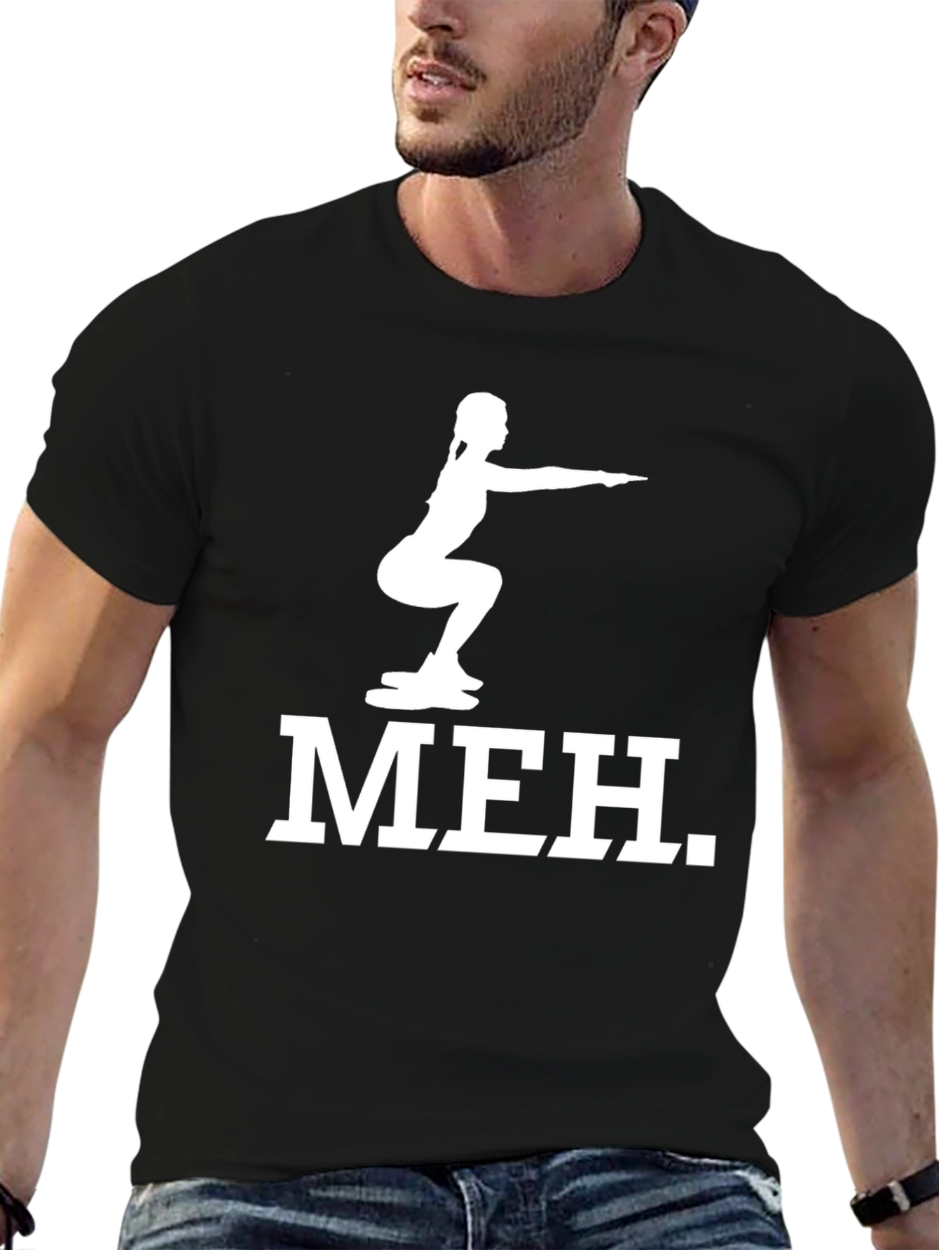 Meh Squat Graphic Tee - Fitness Humor T-Shirt