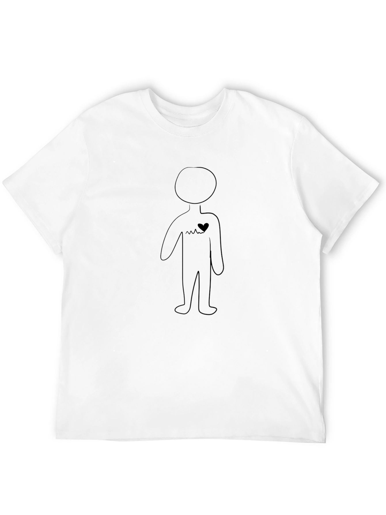 Minimalist Heartbeat Stick Figure Black T-Shirt