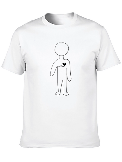 Minimalist Heartbeat Stick Figure Black T-Shirt