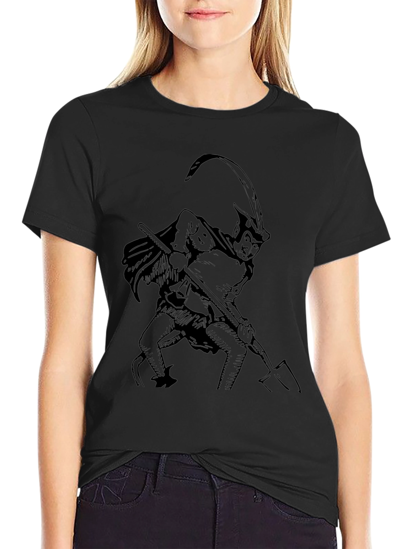 Devil Print Black Tee - Unique Graphic T-Shirt