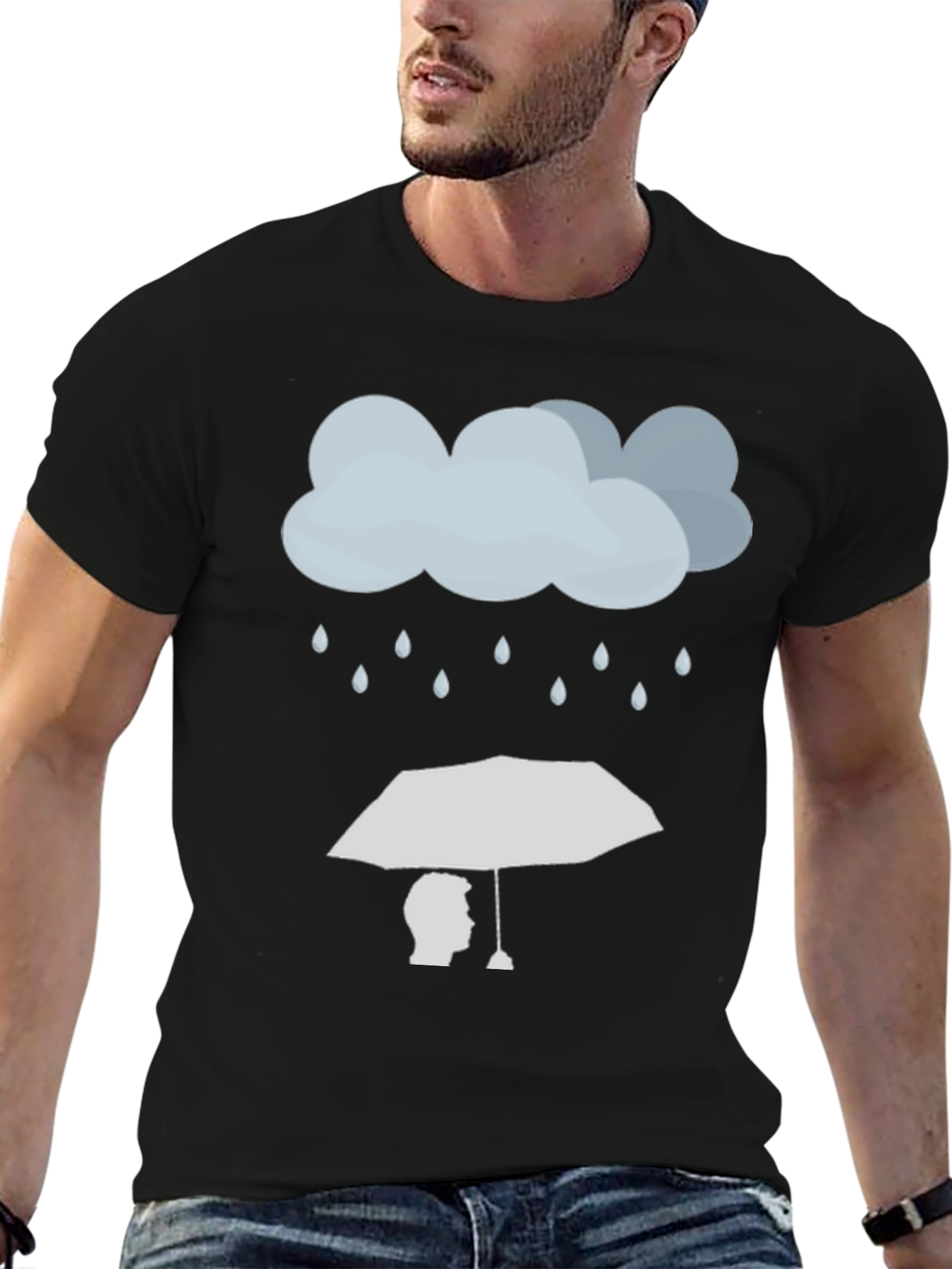 Rainy Day Umbrella Graphic Tee - Stylish Black T-Shirt