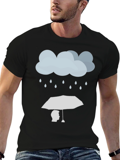 Rainy Day Umbrella Graphic Tee - Stylish Black T-Shirt