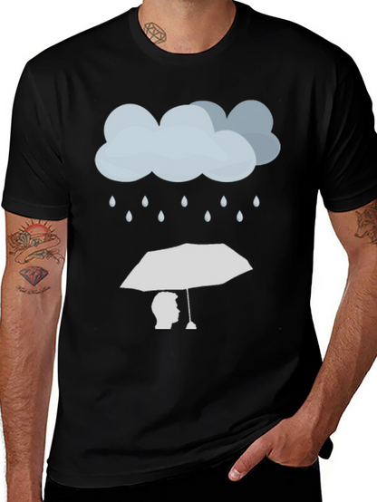 Rainy Day Umbrella Graphic Tee - Stylish Black T-Shirt