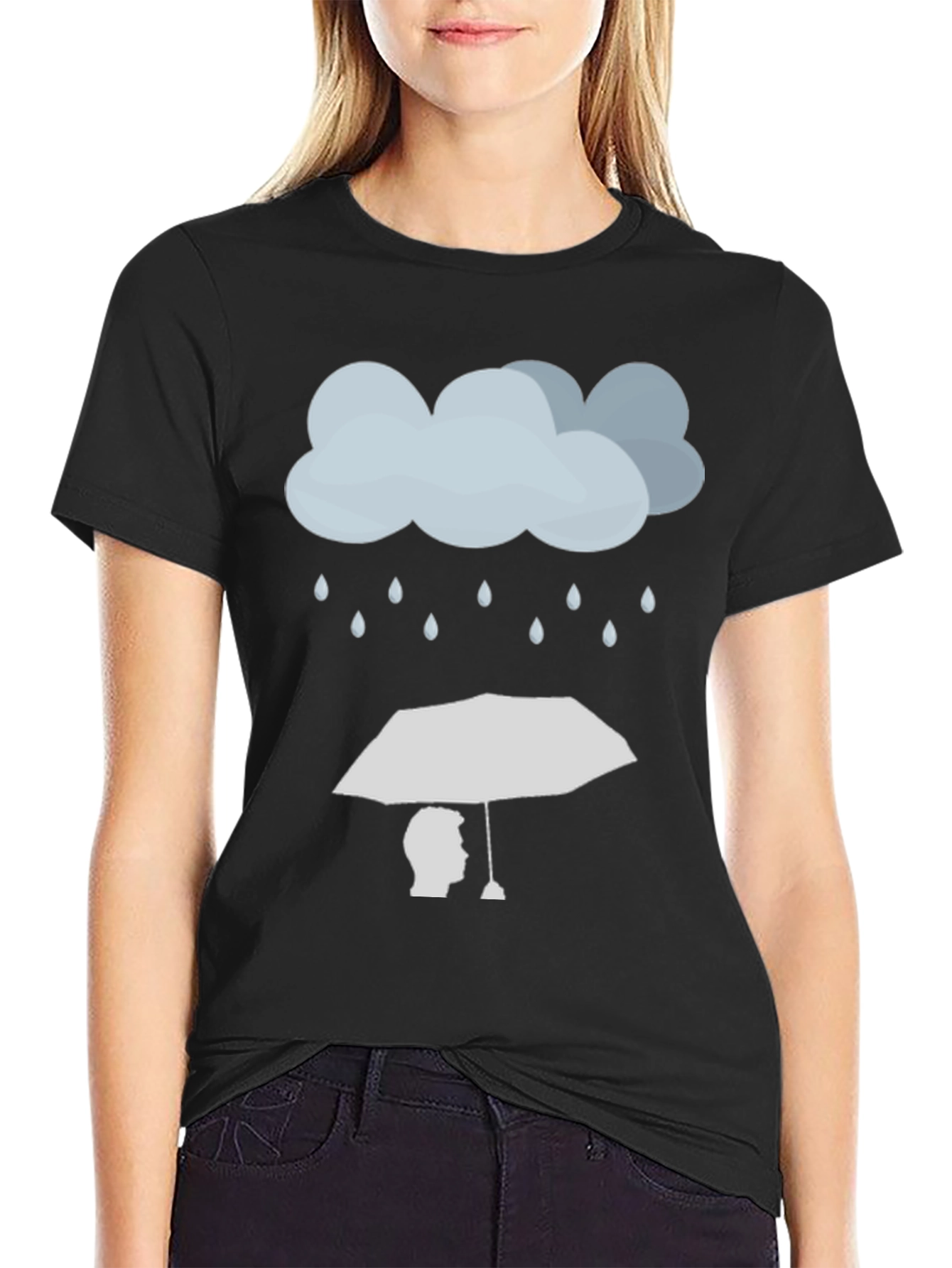 Rainy Day Umbrella Graphic Tee - Stylish Black T-Shirt