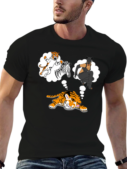 Dreaming Tiger Graphic Tee - Black Cotton T-Shirt