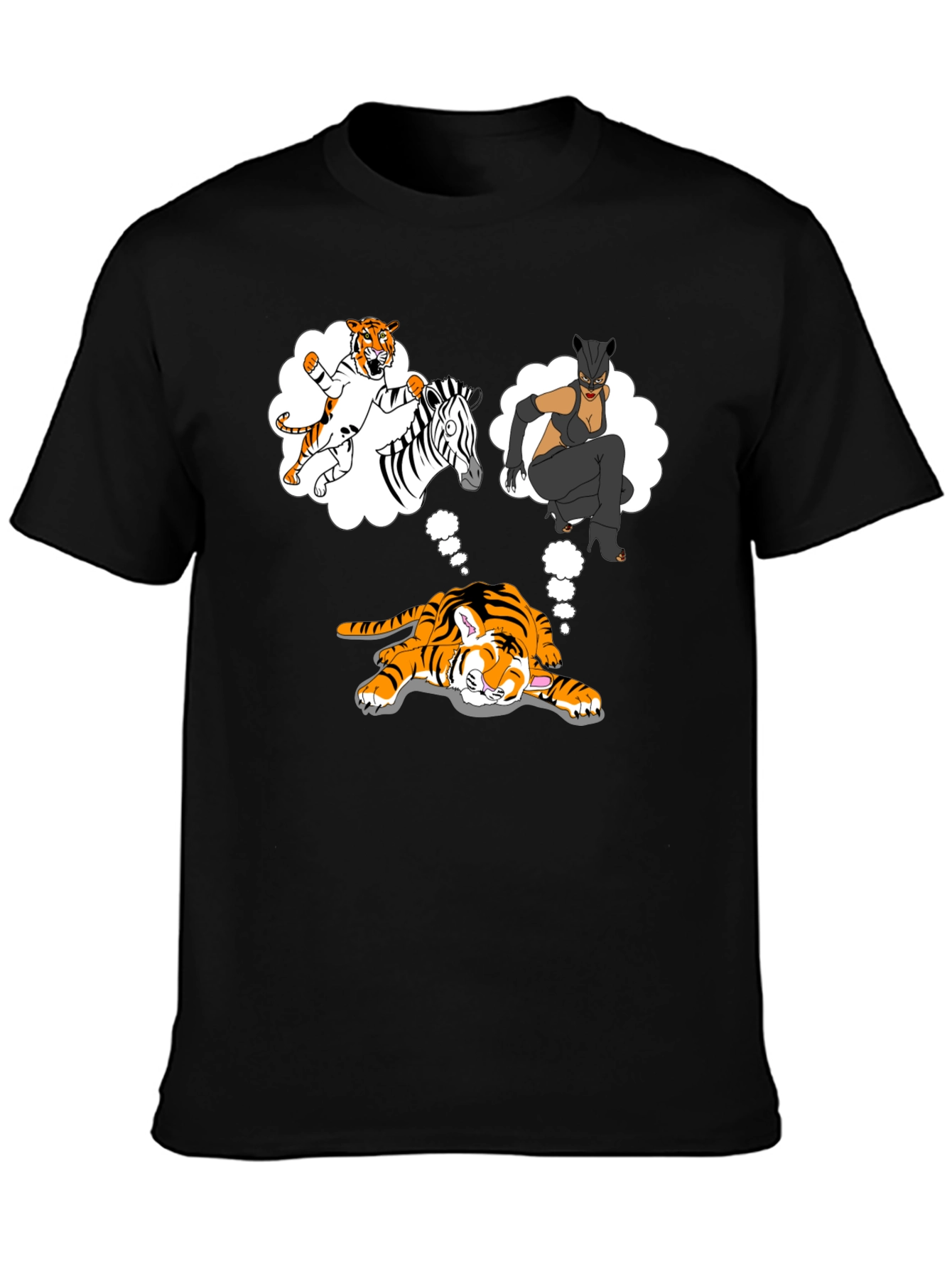 Dreaming Tiger Graphic Tee - Black Cotton T-Shirt